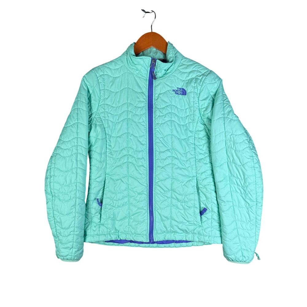 The‎ North Face Puffer Mock Neck Jacket Full Zip Aqua Green Purple Womens Small